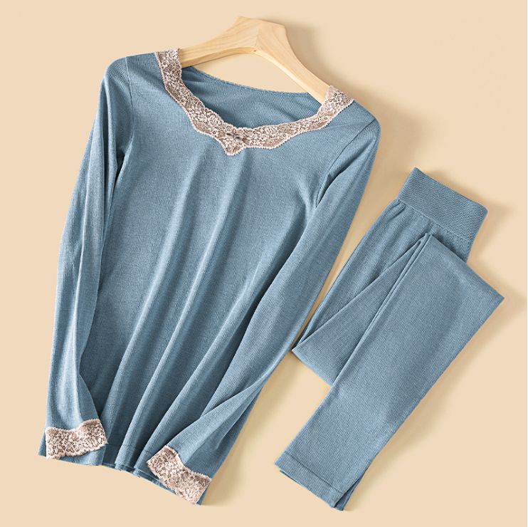 Bayer Acrylic Women Thermal Underwear 2 Piece Sets V Neck Slim Long Johns